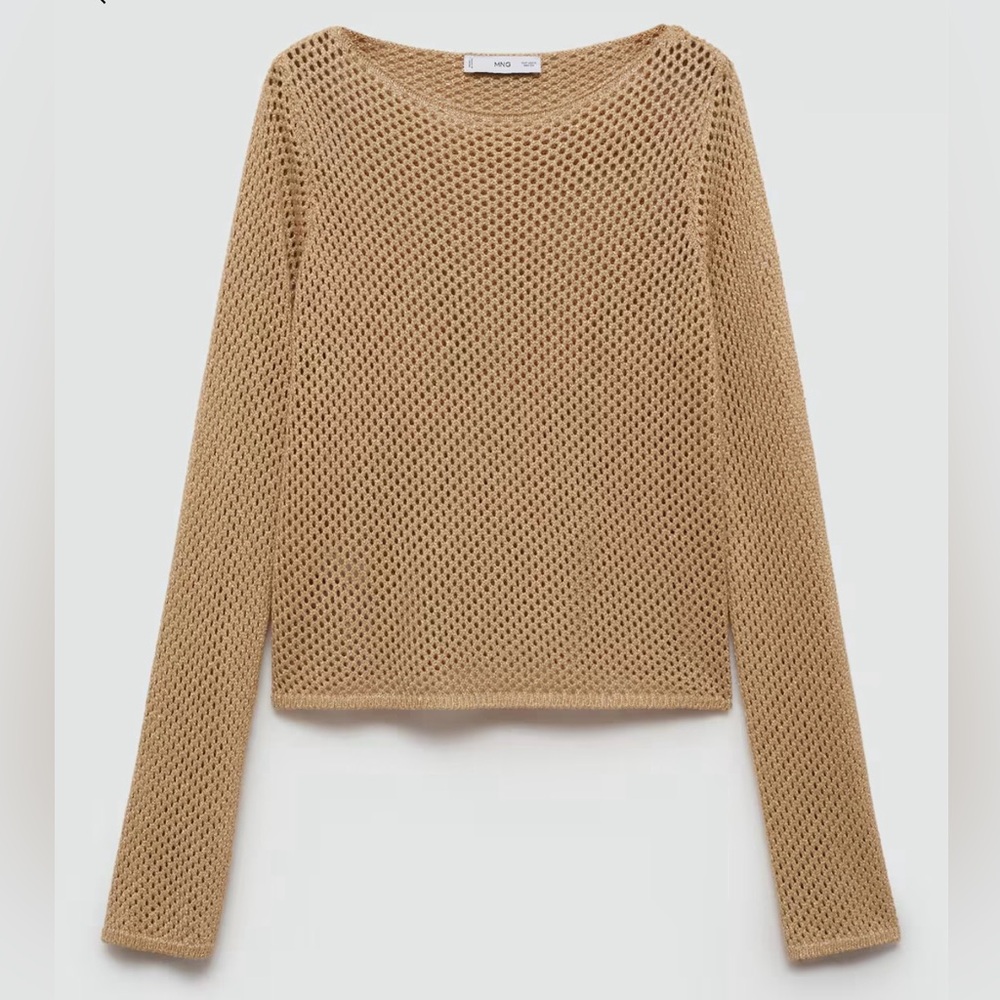 Mango Tan Mesh Knit Sweater